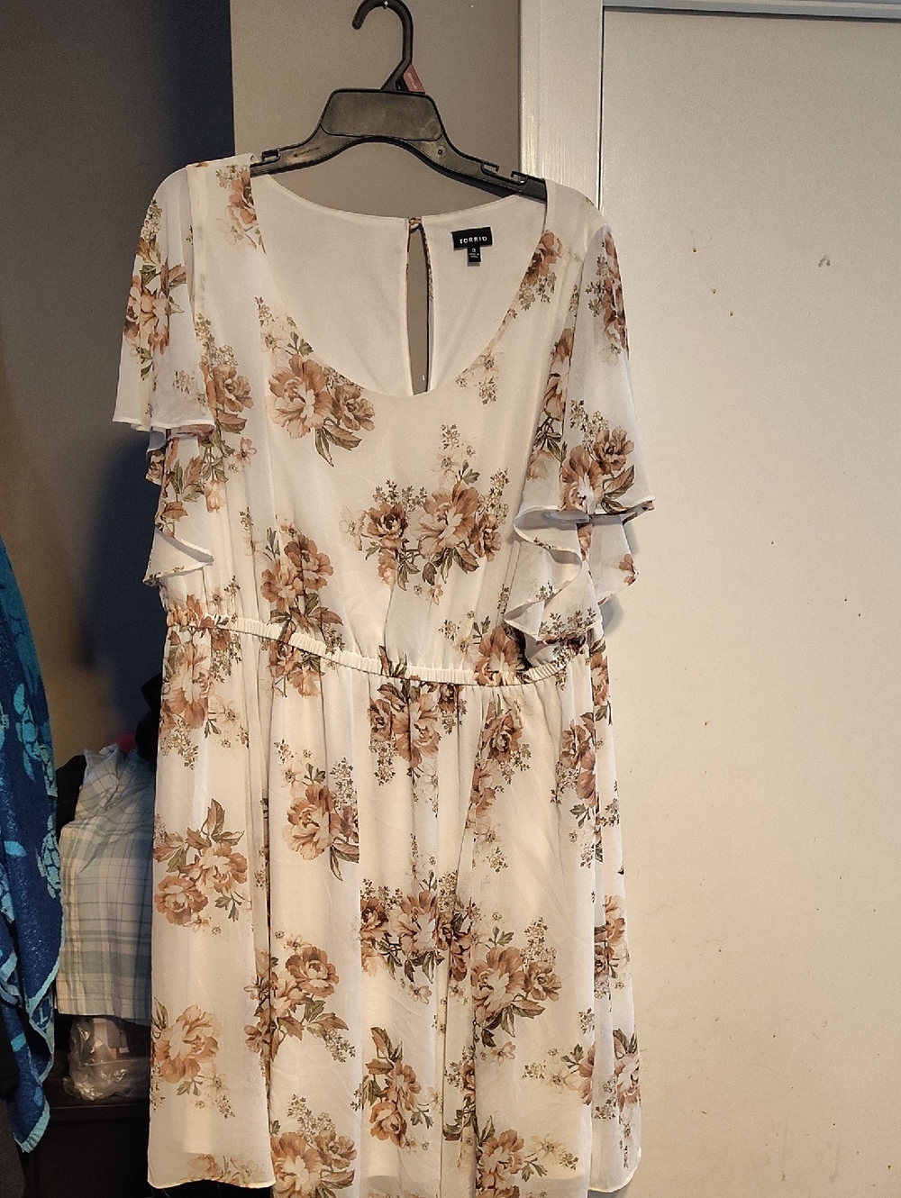 torrid White Dress with Beige Floral Print